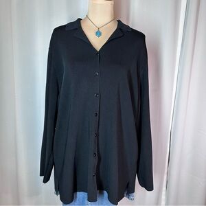 Grace Woman Ribbed Boyfriend Tunic Sz 2x Button Down Shirt‎ Stretch Casual Chic